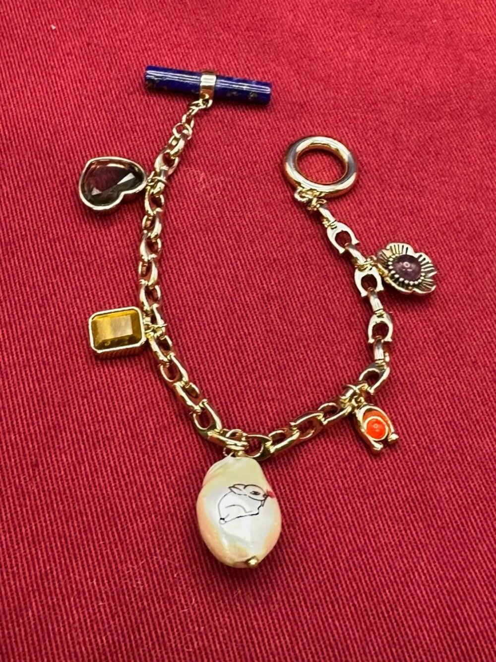 Coach Charm Bracelet Semi-Precious Gems w/5 Charms